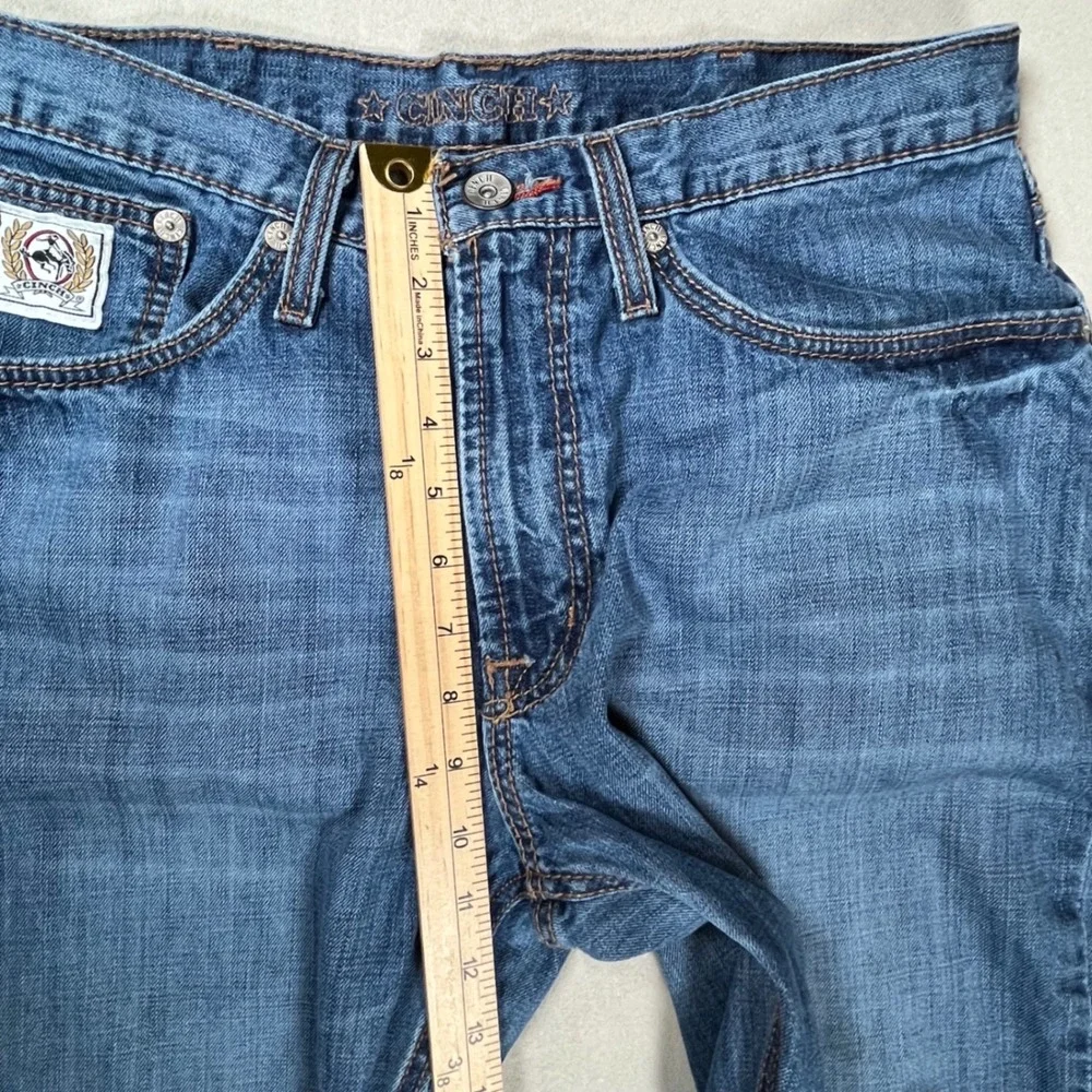 Cinch Jeans Men 33x36 Blue Medium Wash Straight Leg Stitching Western Cowboy